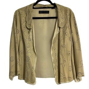 Dana Buchman Suede‎ Beige Blazer Silk-Lined Suit Jacket Feminine Cardigan Style